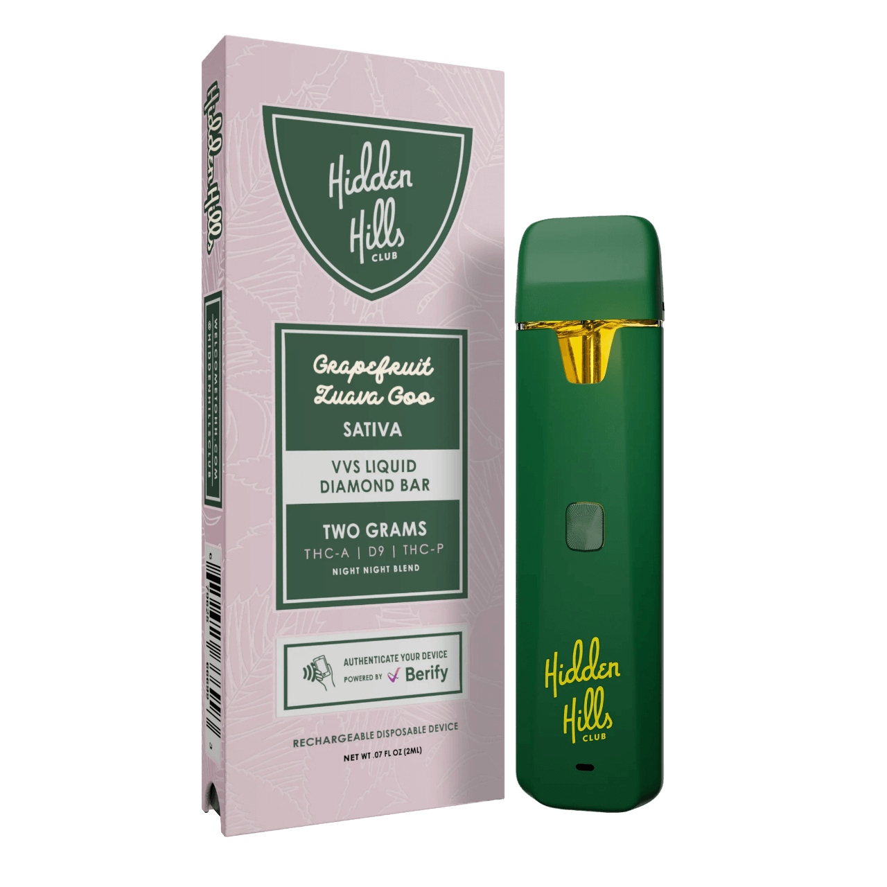 Hidden Hills Club Night Night Blend THC-A Delta-9 THC-P VVS Liquid Diamond Disposable - 2G